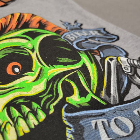 HARLEY DAVIDSON Shirt Mens XL Gray Biker to the Bone Skull Mullet Blue New - Picture 11 of 11